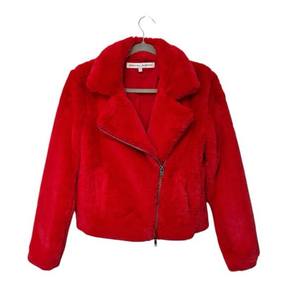 REBECCA MINKOFF | $248 Henderson Faux Fur Jacket in Red, Size XS - Picture 3 of 8